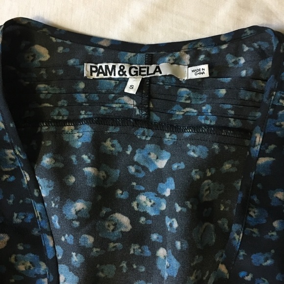 Pam & Gela Blue Floral Silk Dress Size Small - Picture 5 of 6